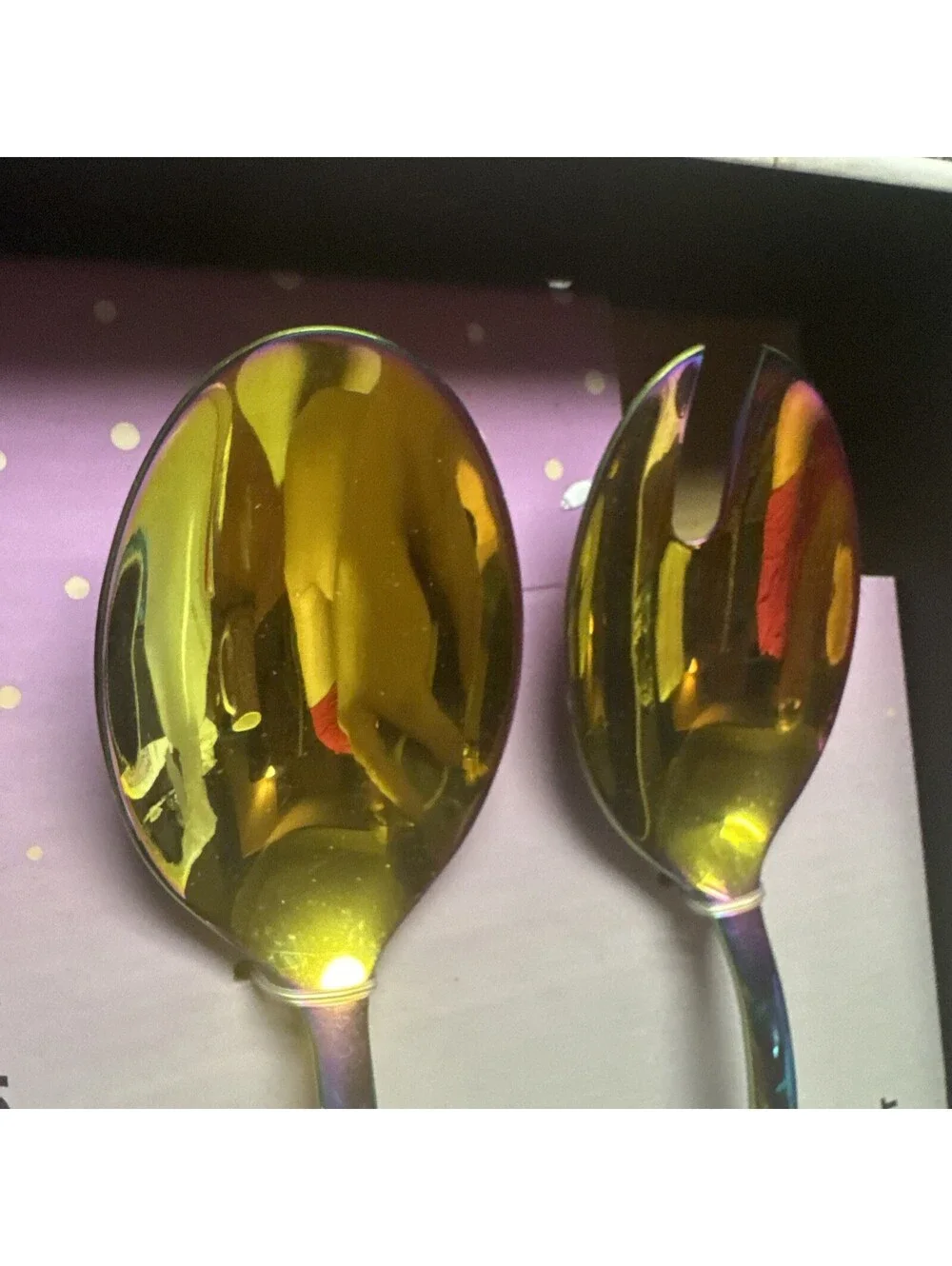 Cambridge 2 Piece Salad Server Set Celeste Rainbow Mirrored Iridescent Spoons